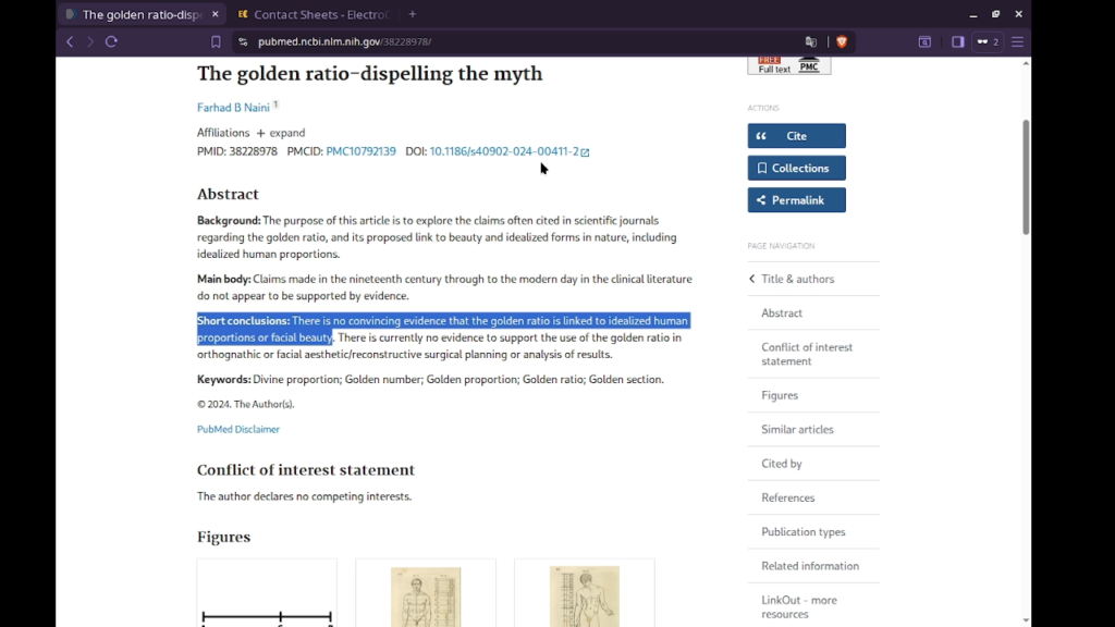 Screenshot of a study page debunking a myth about the golden ratio.